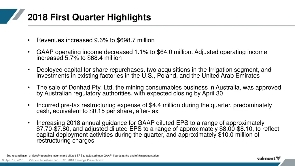 2018 first quarter highlights