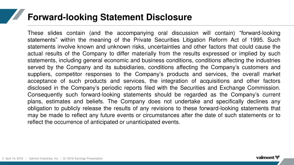 forward looking statement disclosure