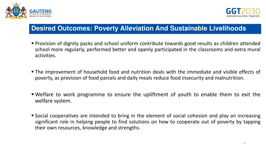 desired outcomes poverty alleviation