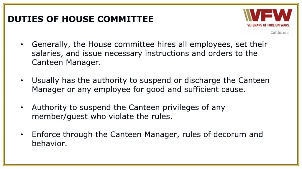 duties of house committee