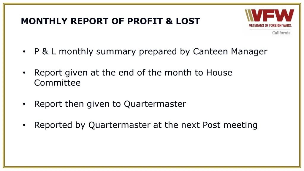 monthly report of profit lost