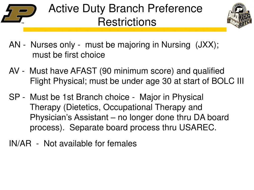 active duty branch preference restrictions