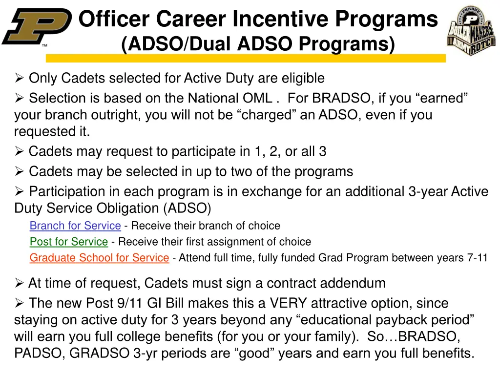 officer career incentive programs adso dual adso