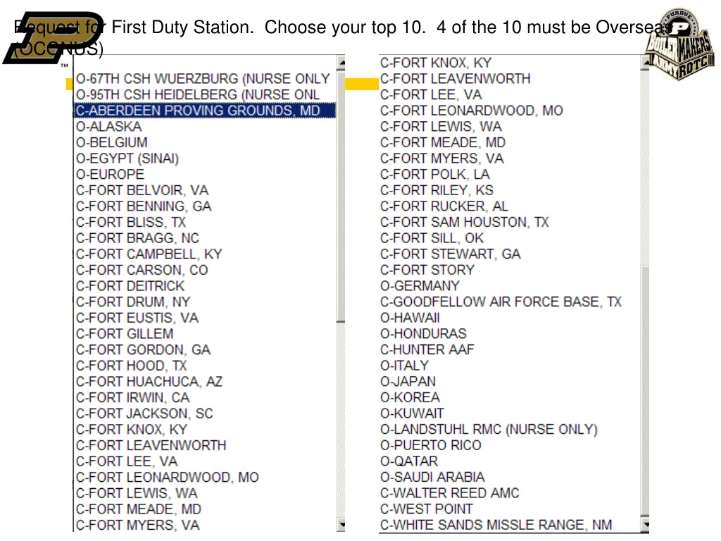 request for first duty station choose your