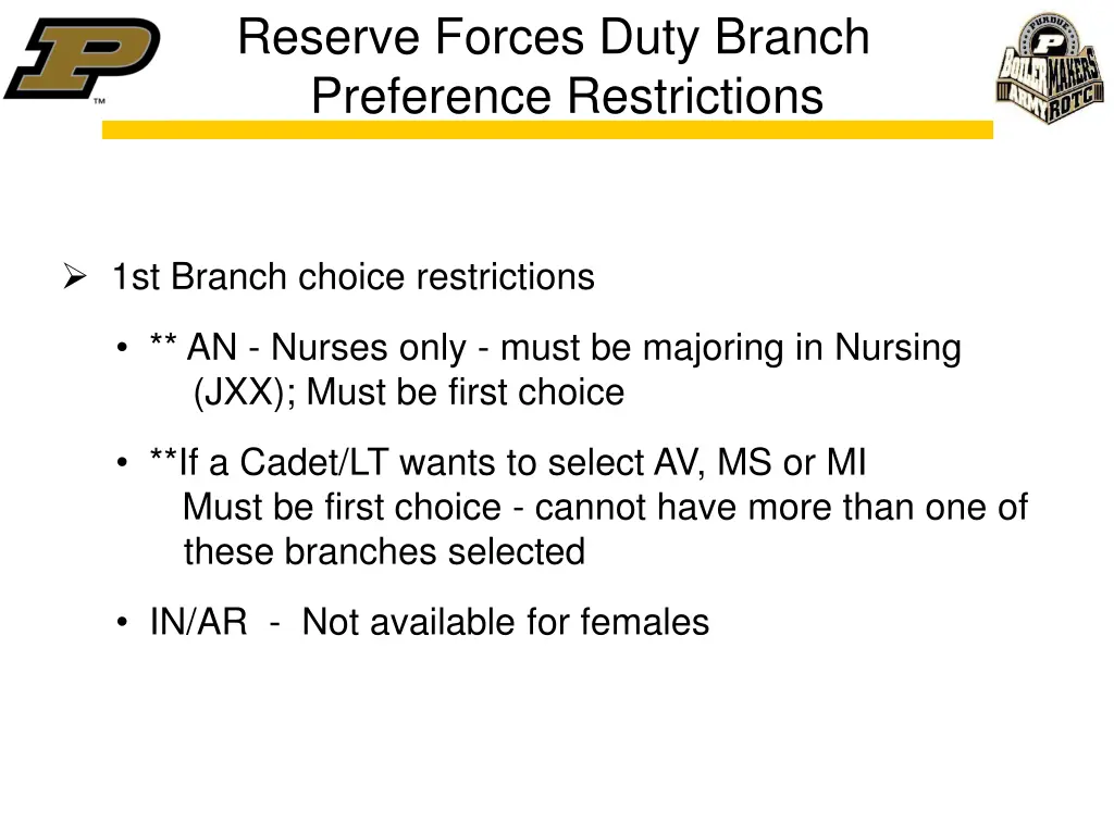 reserve forces duty branch preference restrictions