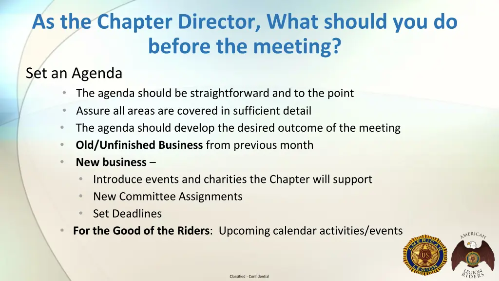 as the chapter director what should you do before