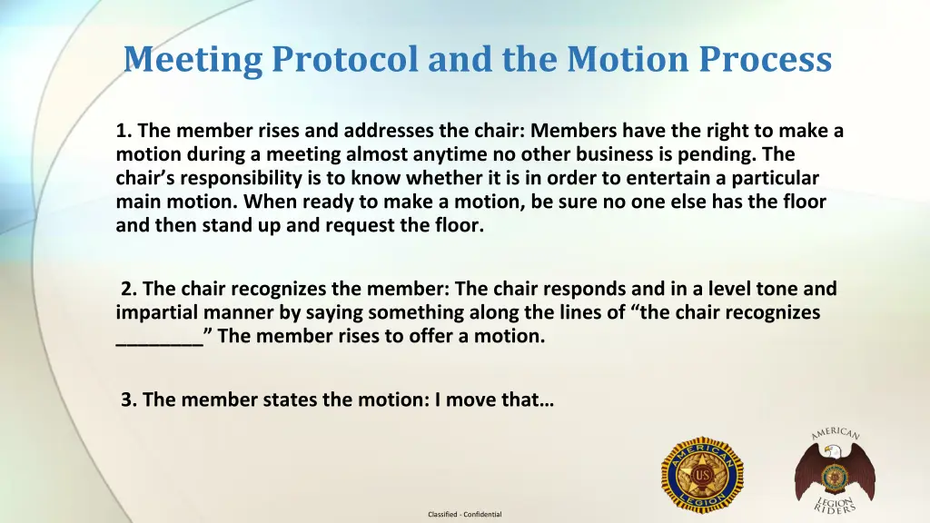 meeting protocol and the motion process