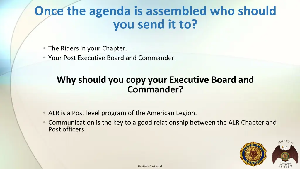 once the agenda is assembled who should you send