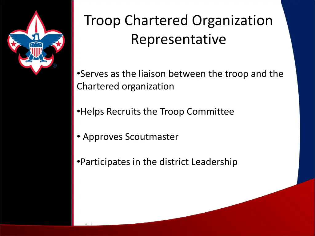 troop chartered organization representative