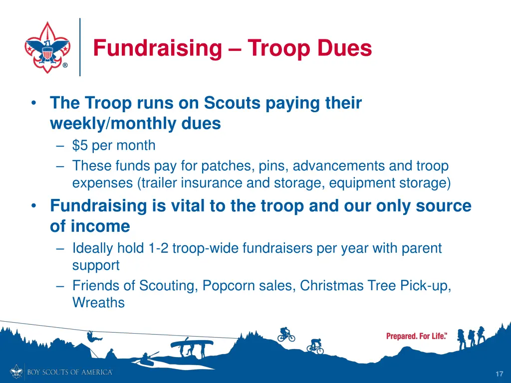 fundraising troop dues