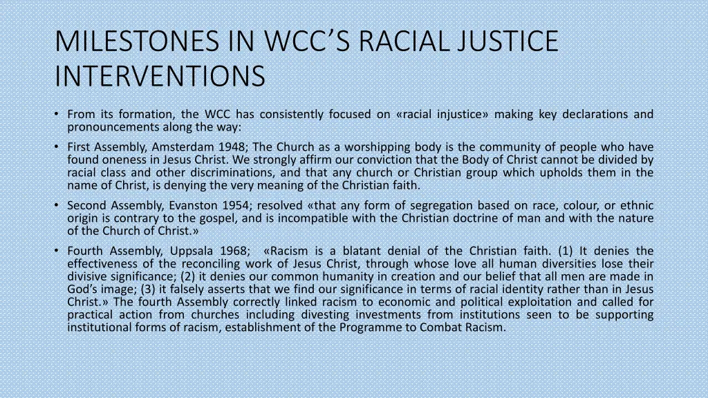 milestones in wcc s racial justice interventions