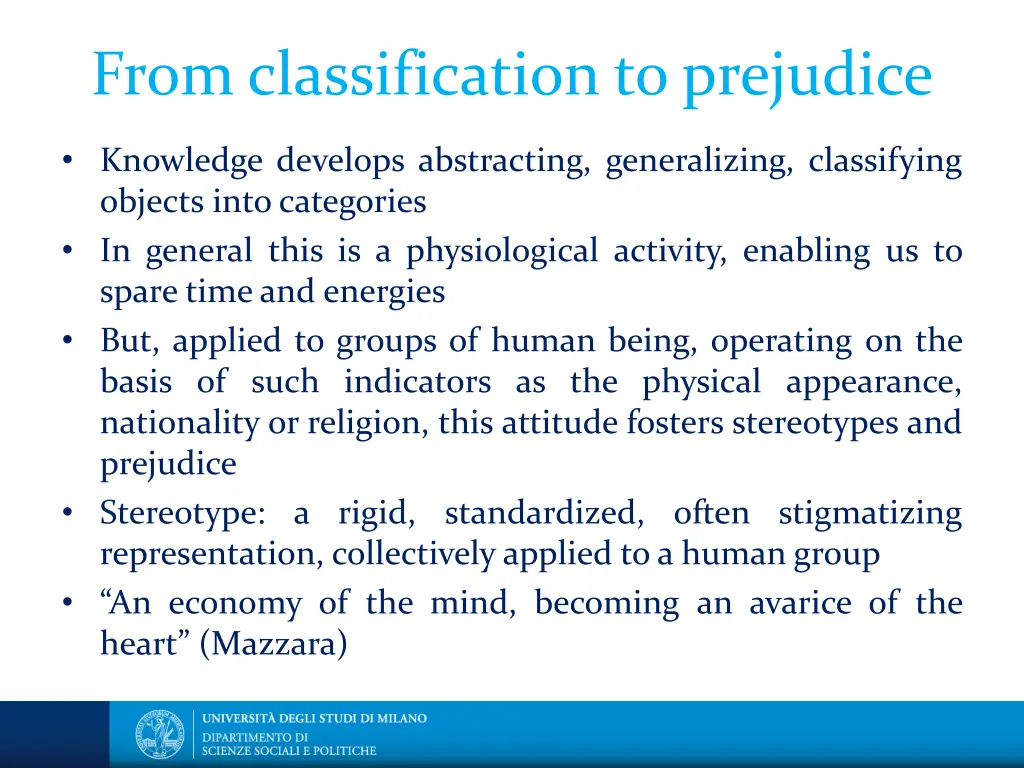 from classification to prejudice