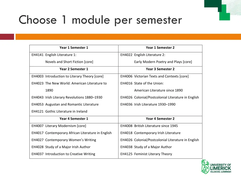 choose 1 module per semester