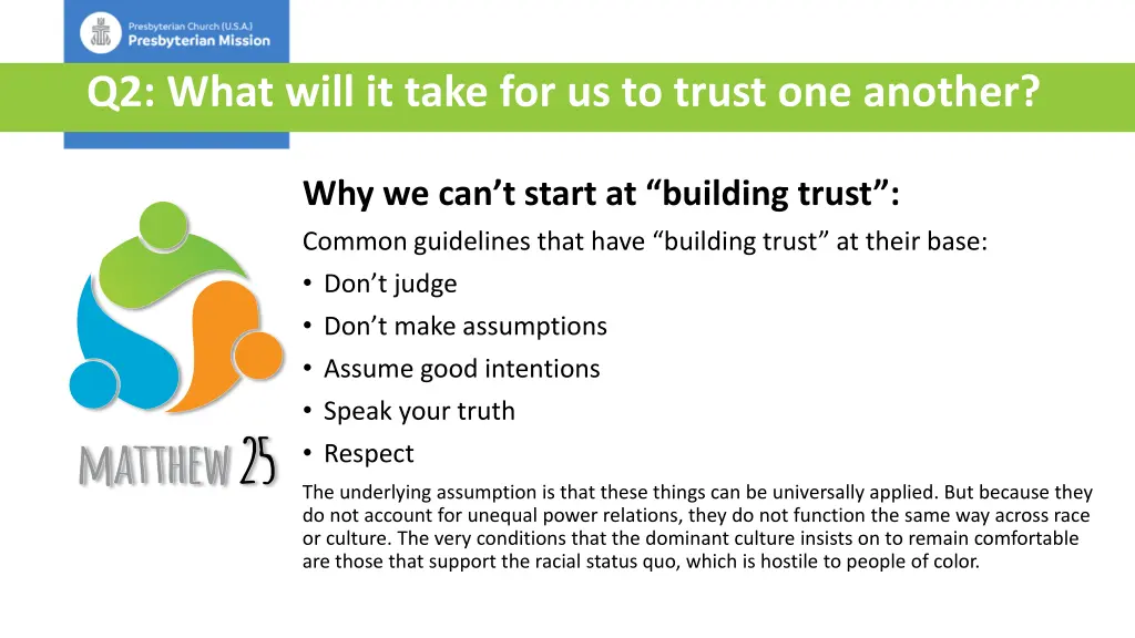 q2 what will it take for us to trust one another