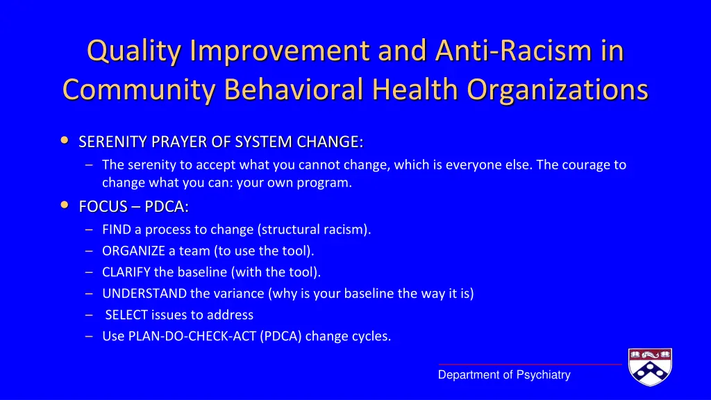 quality improvement and anti racism in community