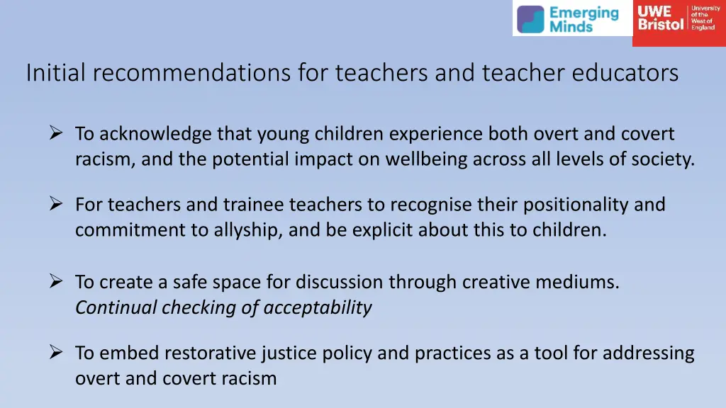 initial recommendations for teachers and teacher