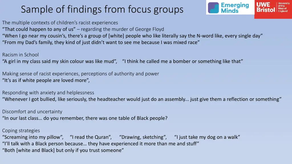 sample of findings from focus groups