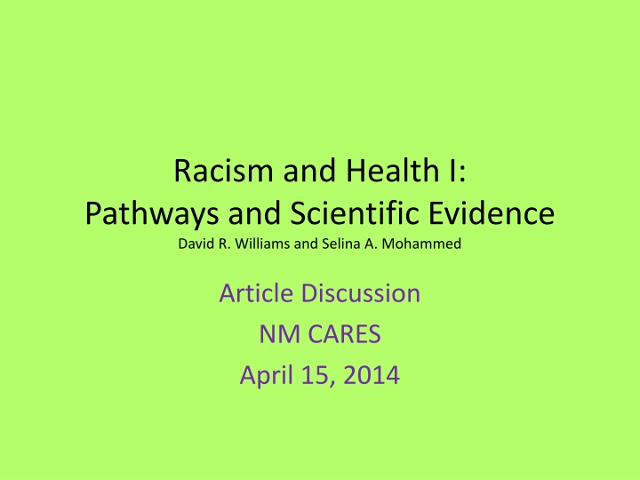 racism and health i pathways and scientific