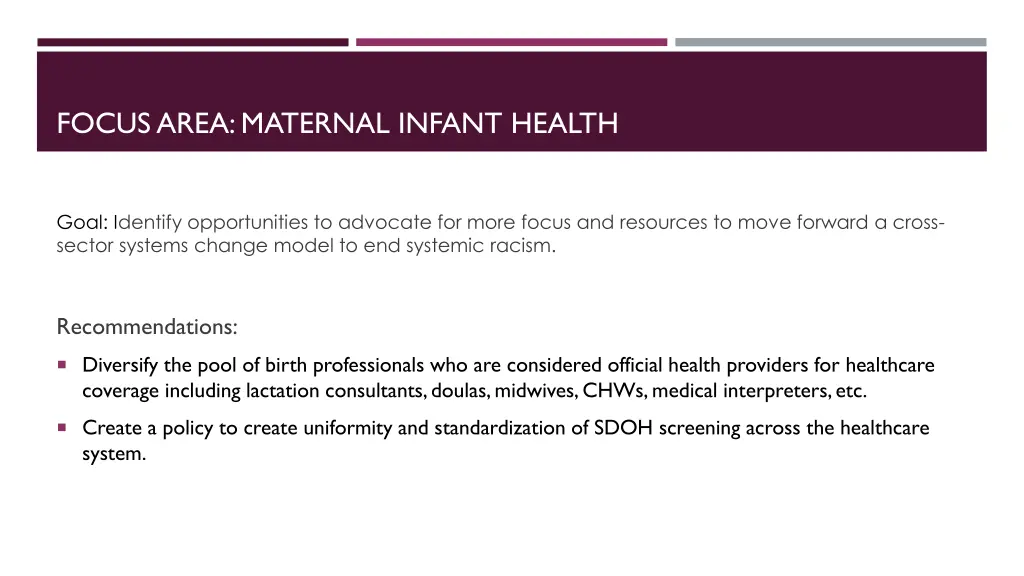 focus area maternal infant health