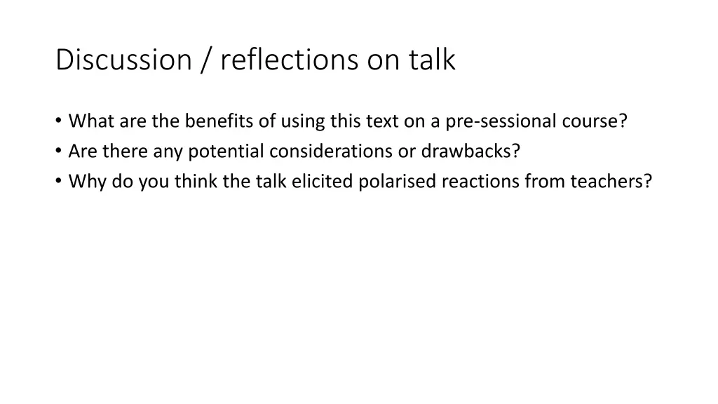 discussion reflections on talk