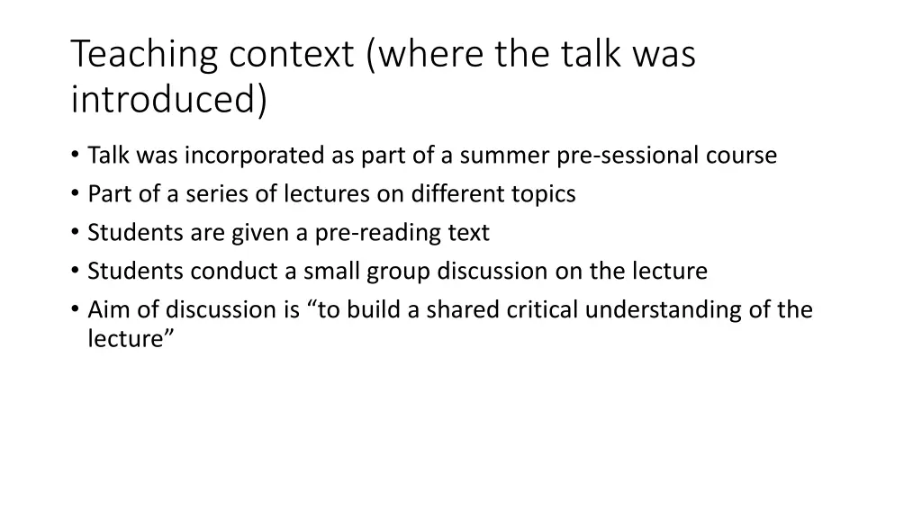 teaching context where the talk was introduced