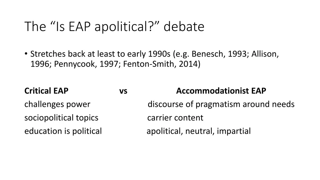 the is eap apolitical debate