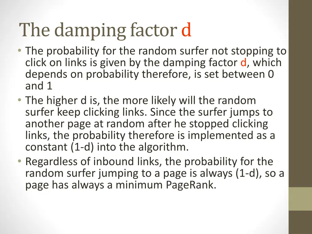 the damping factor d the probability