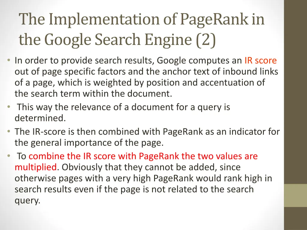 the implementation of pagerank in the google