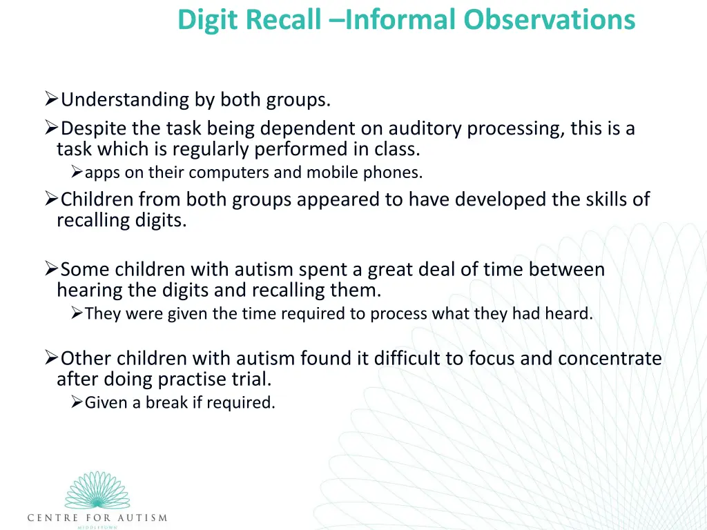 digit recall informal observations