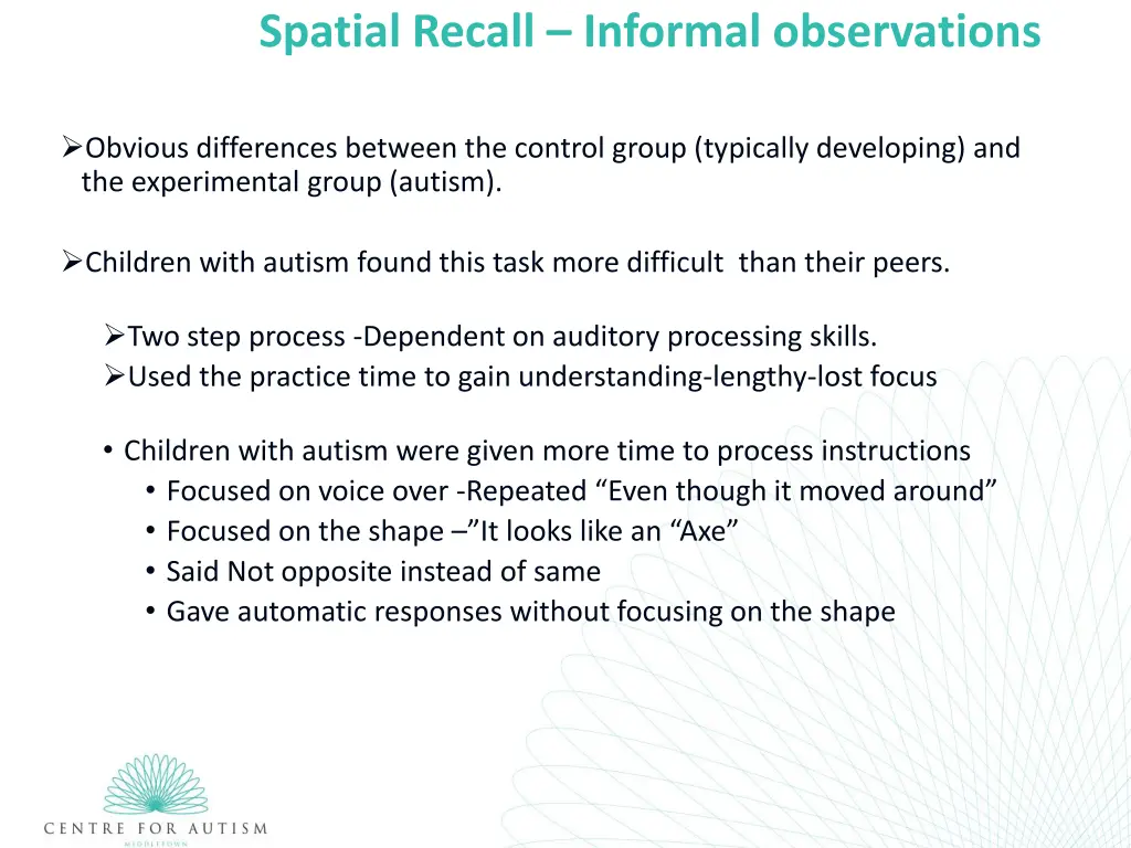 spatial recall informal observations