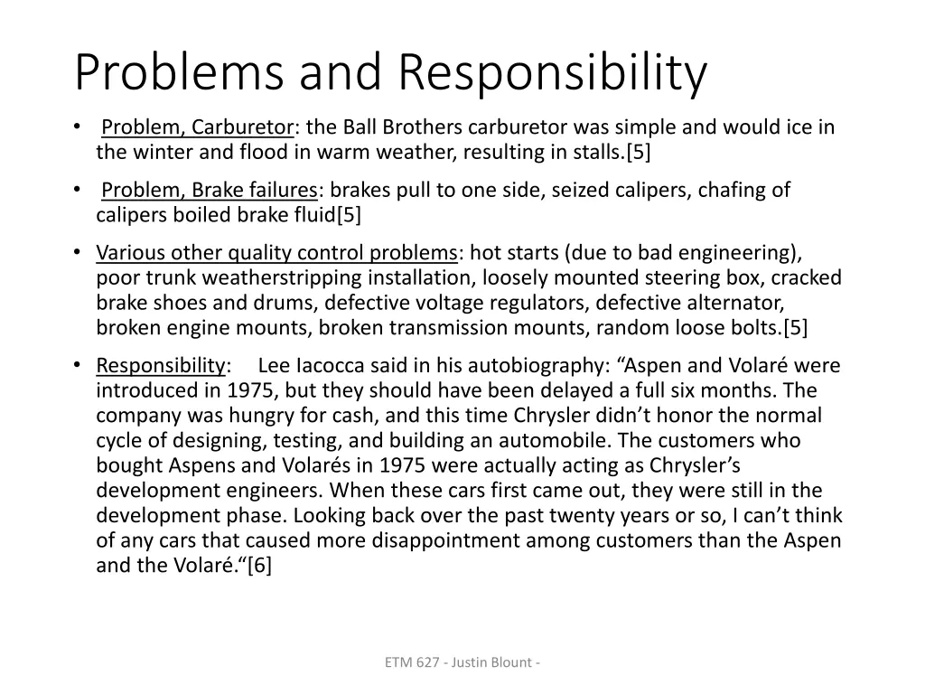 problems and responsibility problem carburetor