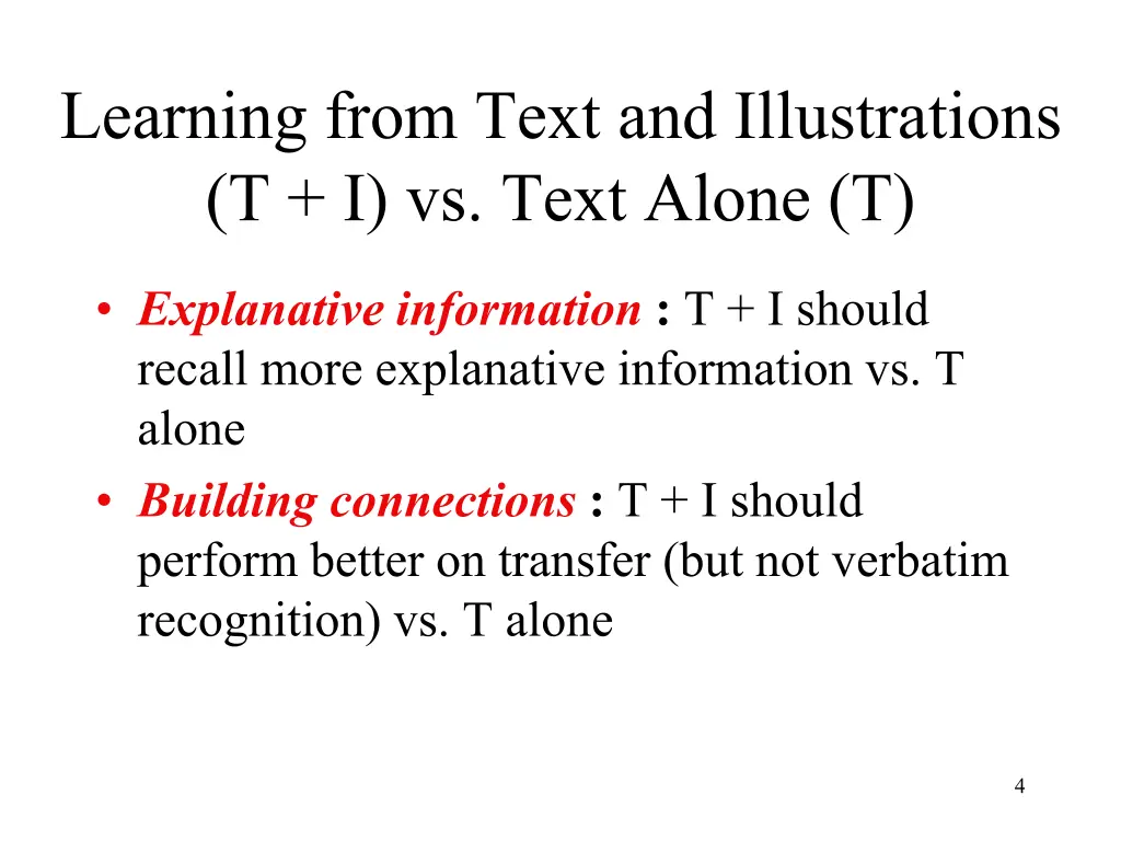 learning from text and illustrations t i vs text