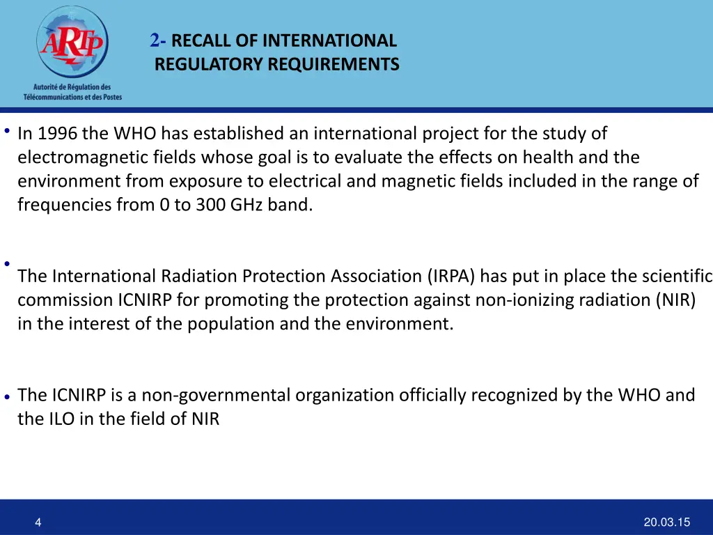 2 recall of international regulatory requirements