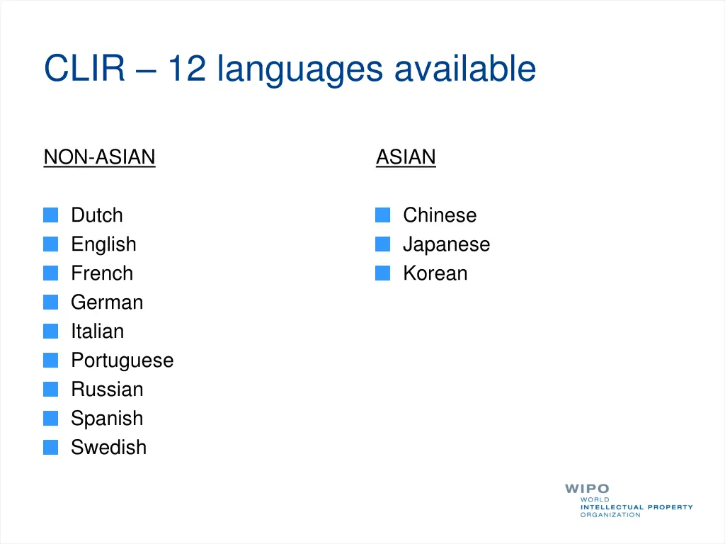 clir 12 languages available