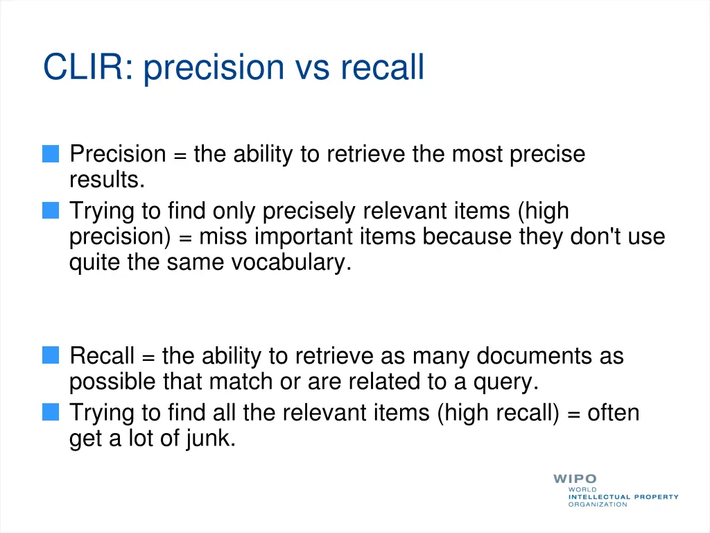 clir precision vs recall 1