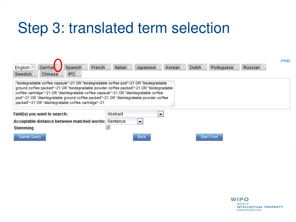 step 3 translated term selection