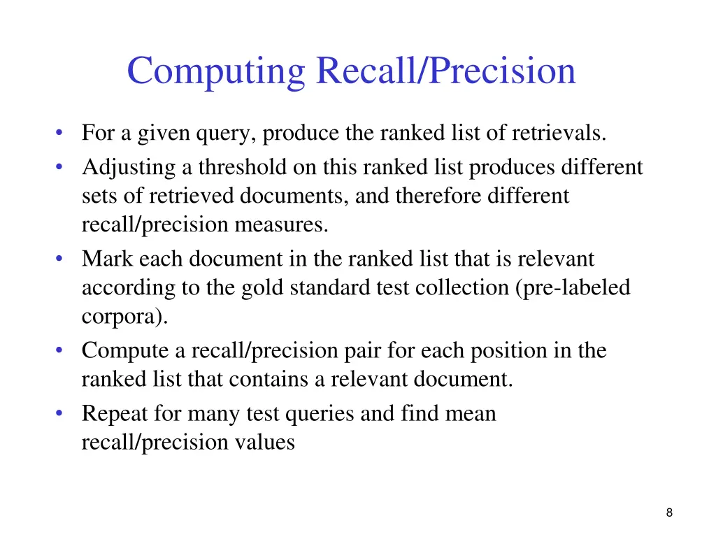 computing recall precision