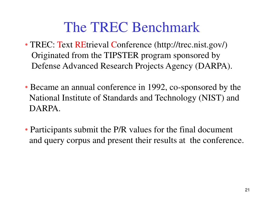 the trec benchmark trec text retrieval conference