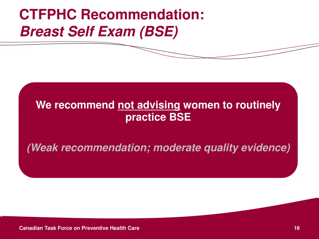 ctfphc recommendation breast self exam bse