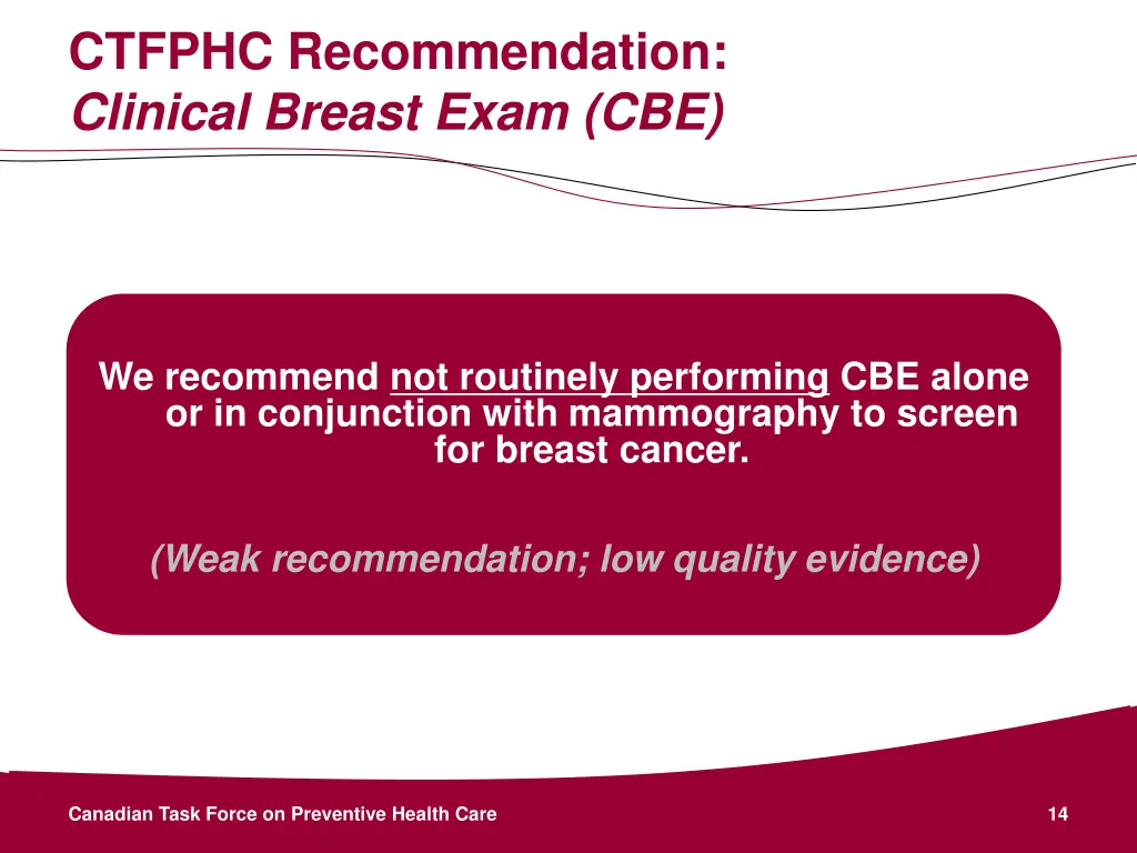 ctfphc recommendation clinical breast exam cbe