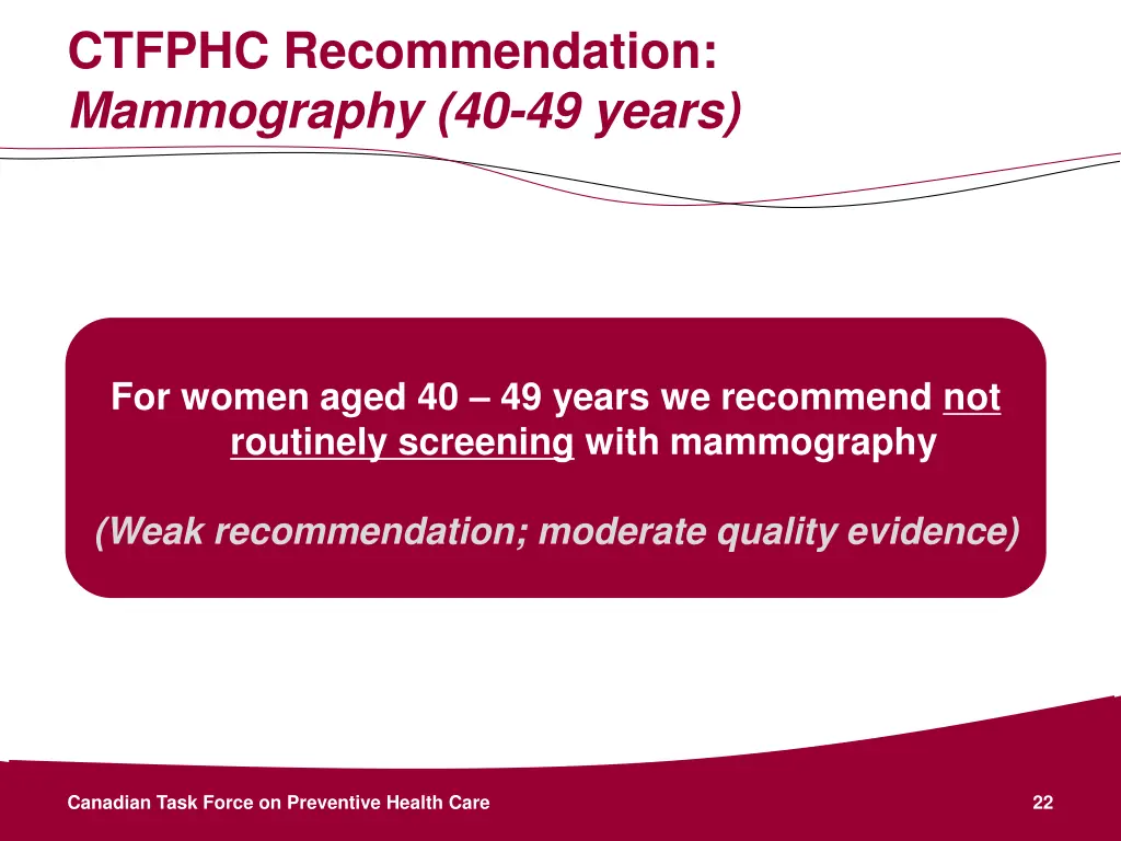 ctfphc recommendation mammography 40 49 years