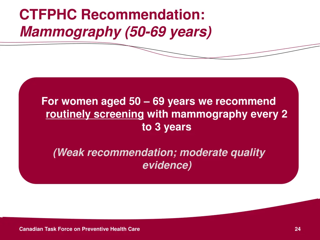 ctfphc recommendation mammography 50 69 years