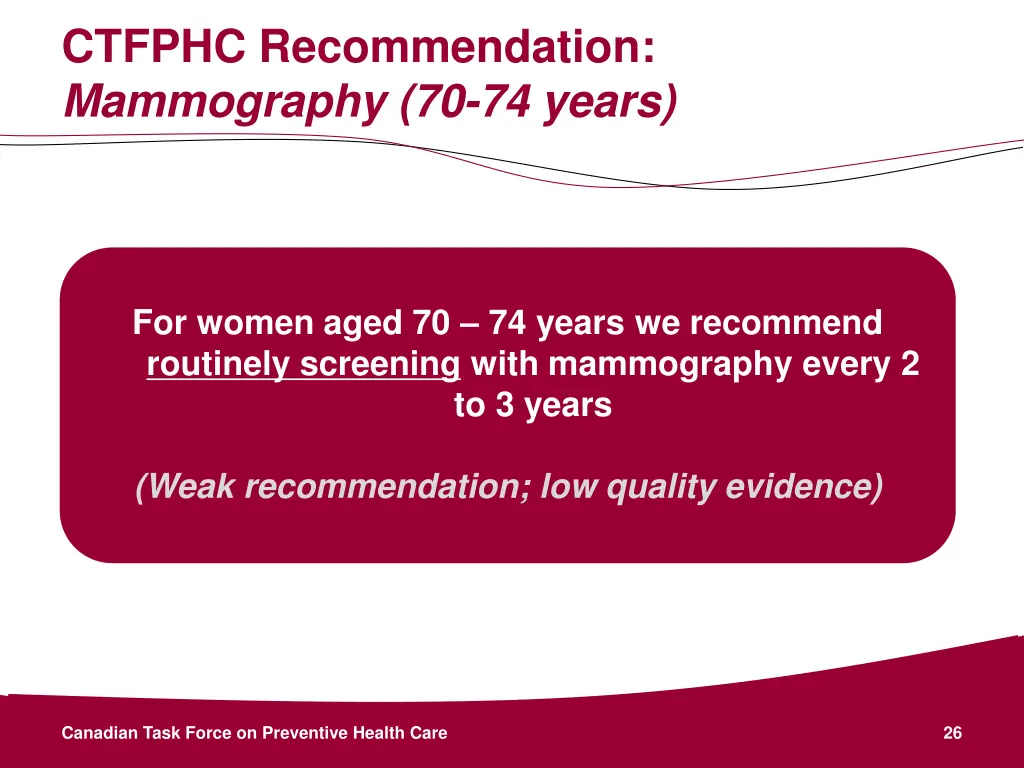 ctfphc recommendation mammography 70 74 years