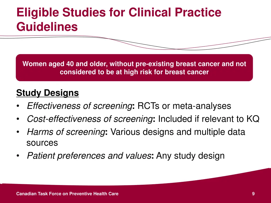 eligible studies for clinical practice guidelines