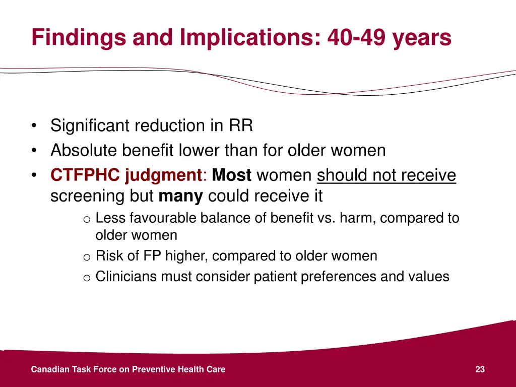 findings and implications 40 49 years