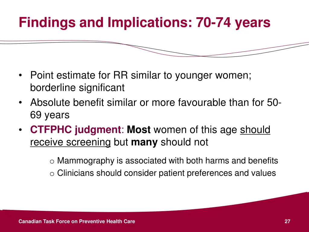 findings and implications 70 74 years