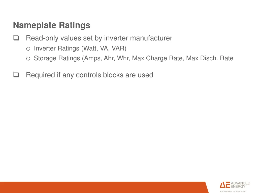 nameplate ratings read only values