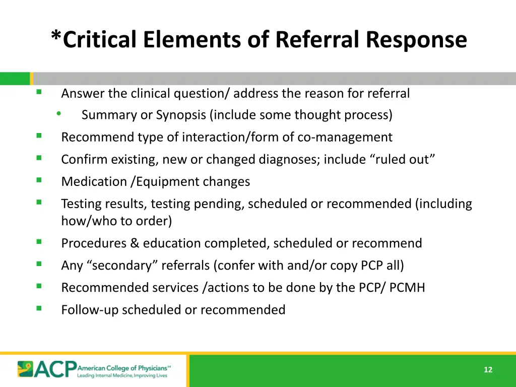 critical elements of referral response