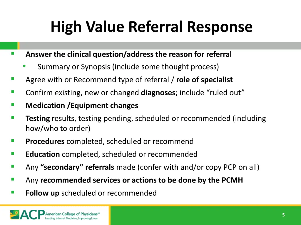 high value referral response