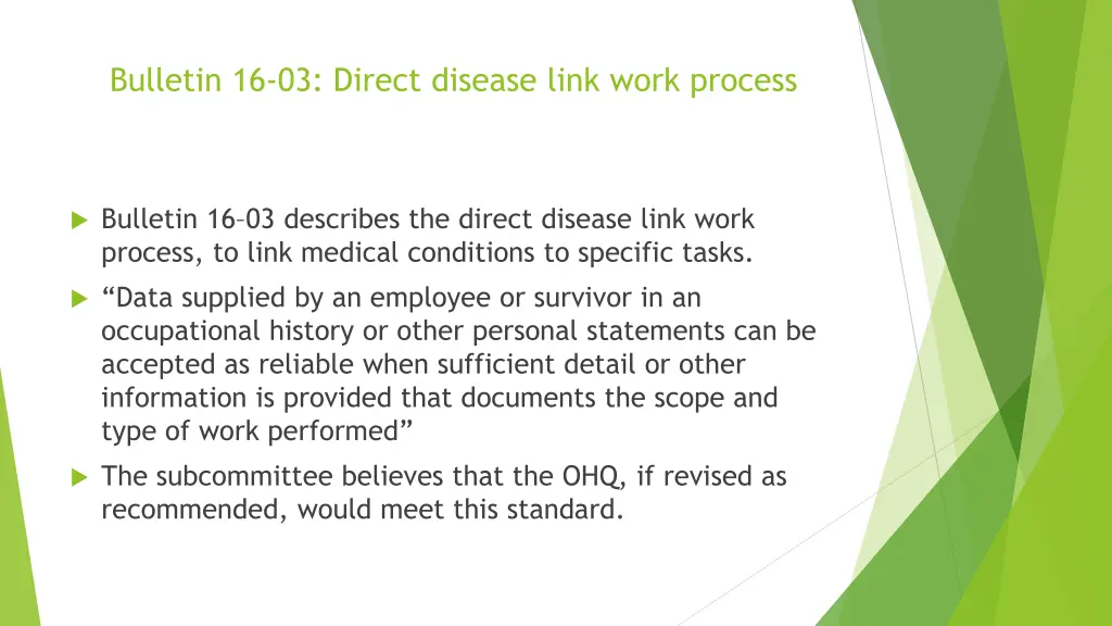 bulletin 16 03 direct disease link work process